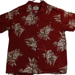 Vtg Island Shores Hawaiian Shirt XL Red Floral Party Rayon Beach